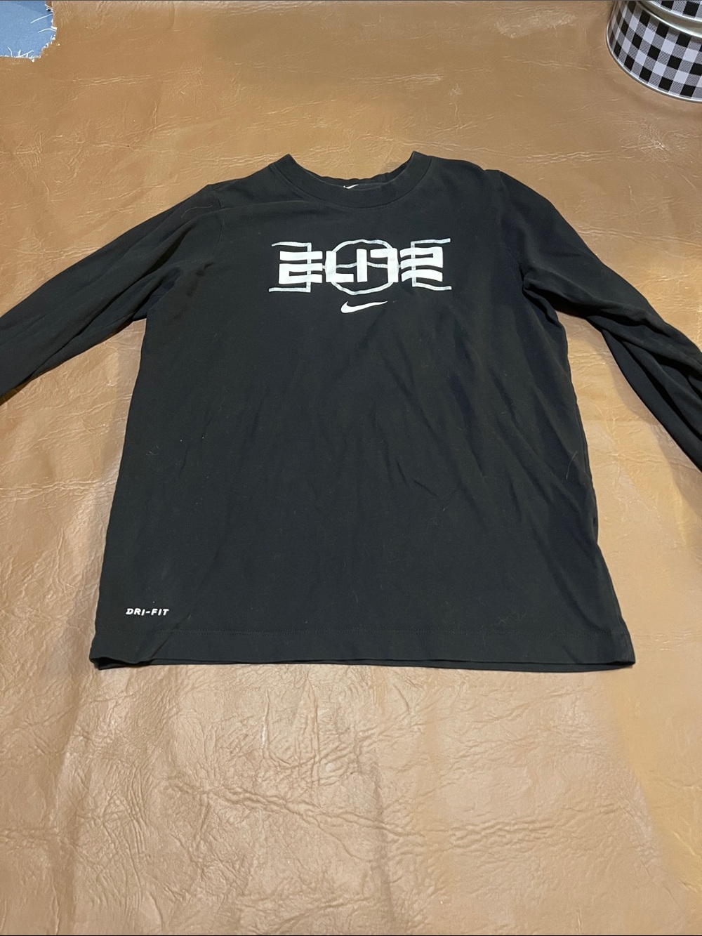 Nike Black Long Sleeve Dri-FIT Graphic Tee with White Logo